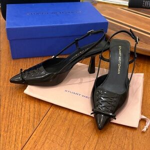 BRAND NEW Stuart Weitzman Black Corset Slingback Pump 75